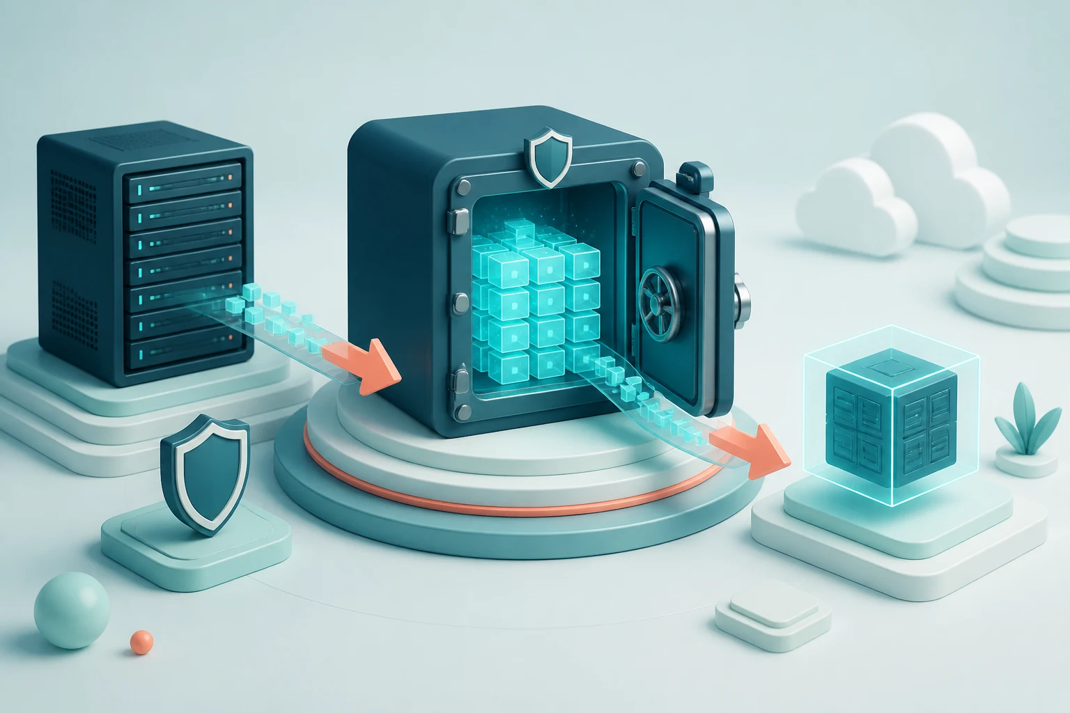Protected data moving from a server into a recovery vault