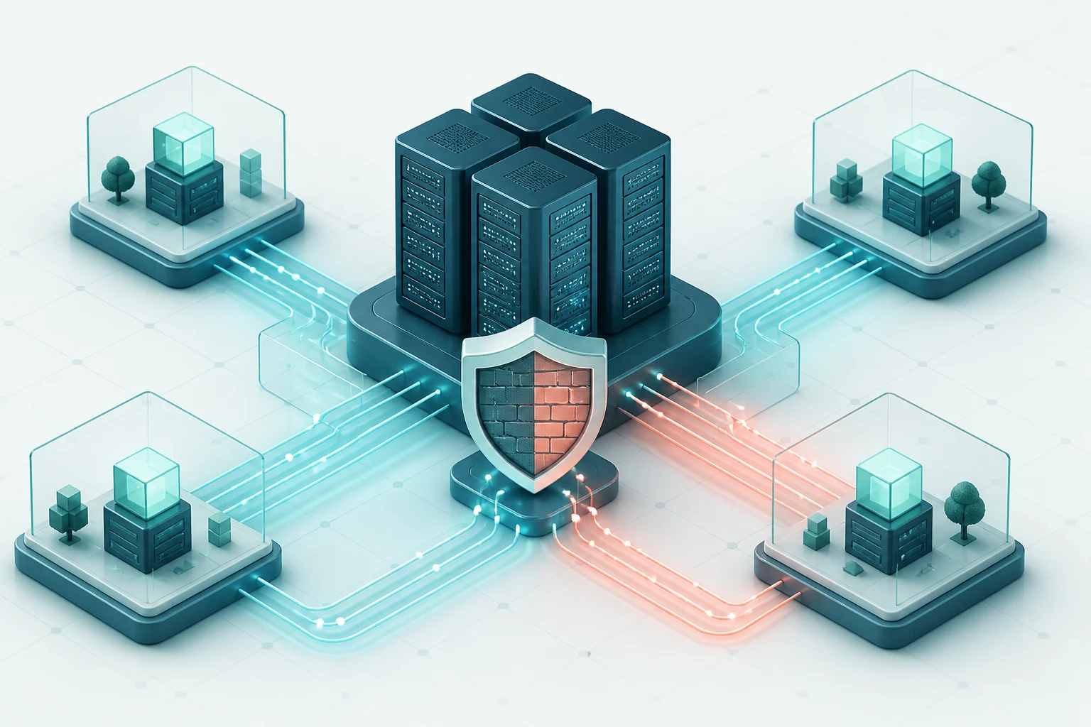 Segmented virtual networks protected by a central firewall shield